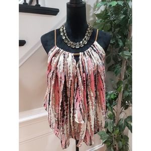 Red and Black Asymmetrical Ruffled Camisole
